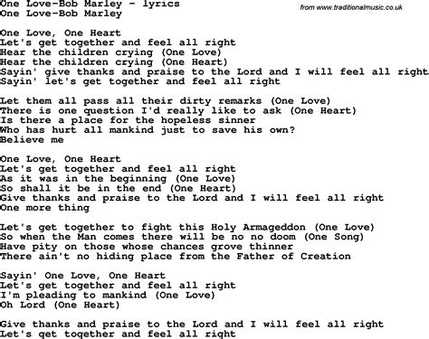 1 love lyrics - One Love Lyrics by Bob Marley from the Bob Marley Story album - including song video, artist biography, translations and more: One love, one heart Let's get together and feel all right Hear the children crying (One love) Hear the children cryi…